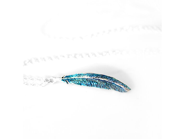 tui feather blue green sterling silver bird necklace lily griffin jewellery nz
