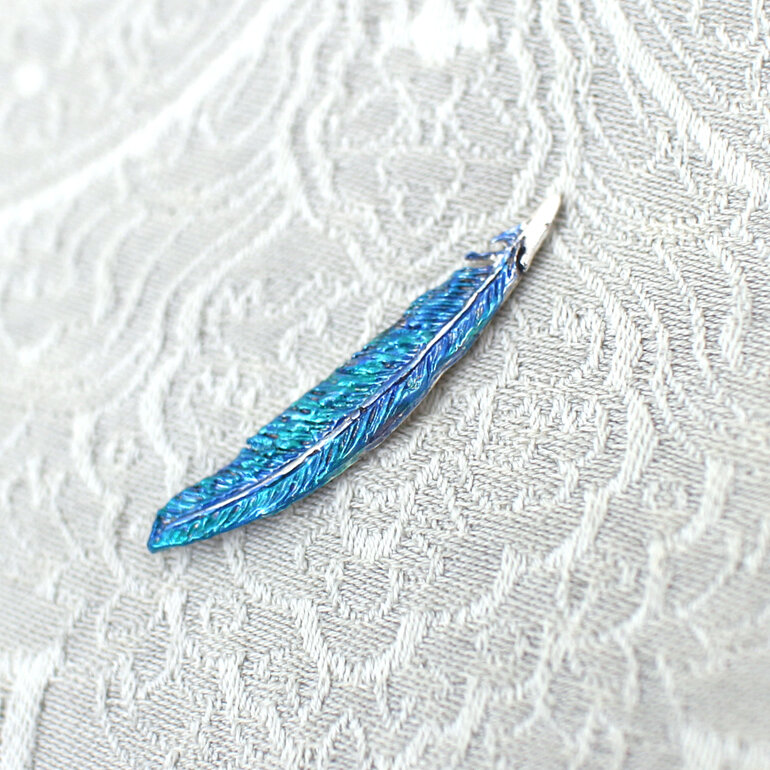 Tui Feather blue native bird lapel pin brooch wedding silver lilygriffin nz