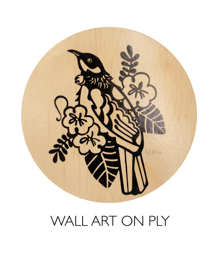 Tui on ply - wall art 20cm - with gold details