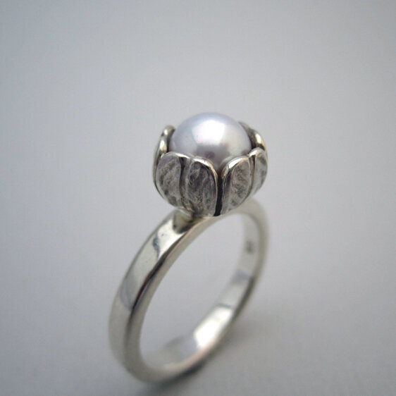 Tulip Dress Cocktail Ring Sterling Silver Freshwater Pearl Julia Banks Jewellery