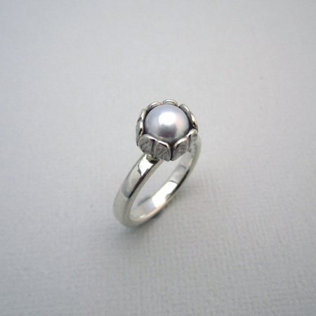 Tulip Dress Ring Sterling Silver & Freshwater Pearl