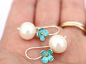 turquoise aqua puti  puti flowers pearls earrings lily griffin nz jewellery
