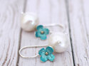 turquoise aqua puti  puti flowers pearls earrings lily griffin nz jewelry