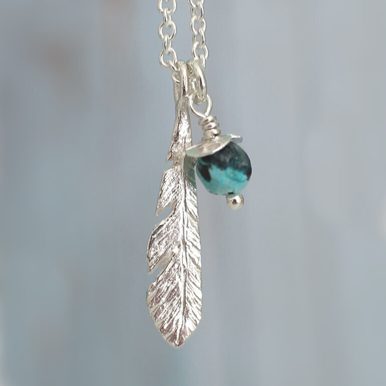turquoise december birthstone charm pendant feather lilygriffin nz jewellery