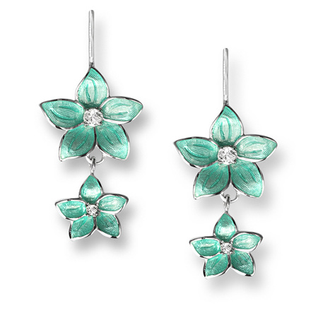 Turquoise Enamel Topaz Flower Double Drop Earrings