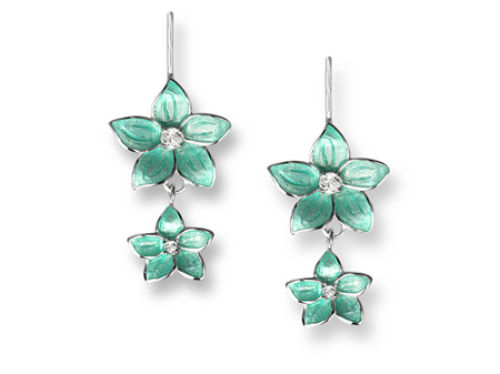 Turquoise Enamel Topaz Flower Double Drop Earrings