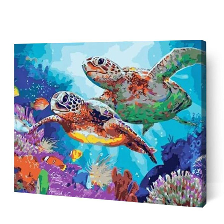 Turtles Underwater - Paint By Numbers - Canvas on Wooden Frame