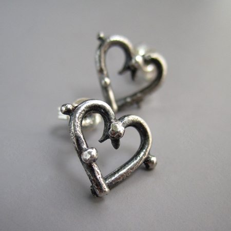 Twig Heart Studs Sterling Silver