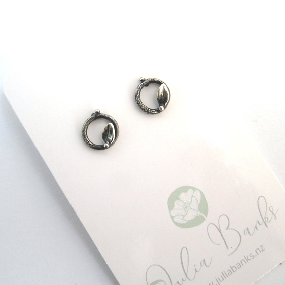 Twig Wreath Earrings Sterling Silver Nature Inspired Leaf studs