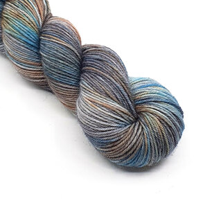 twisted of DK Bluefaced Leicester in grey, turquoise blue and brown hues