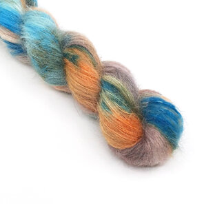 twisted skein brushed suri alpaca and silk in variegated teal blue orange brown