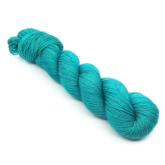 twisted skein of 4ply Bluefaced Leicester in turquoise green hues