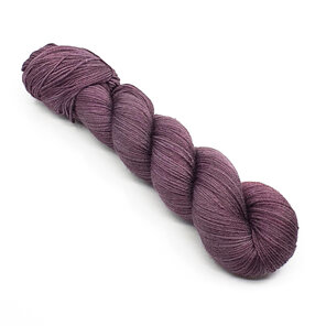 twisted skein of 4ply merino/silk in dusky aubergine/purple
