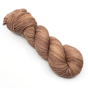 twisted skein of 4ply yarn in a caramel brown