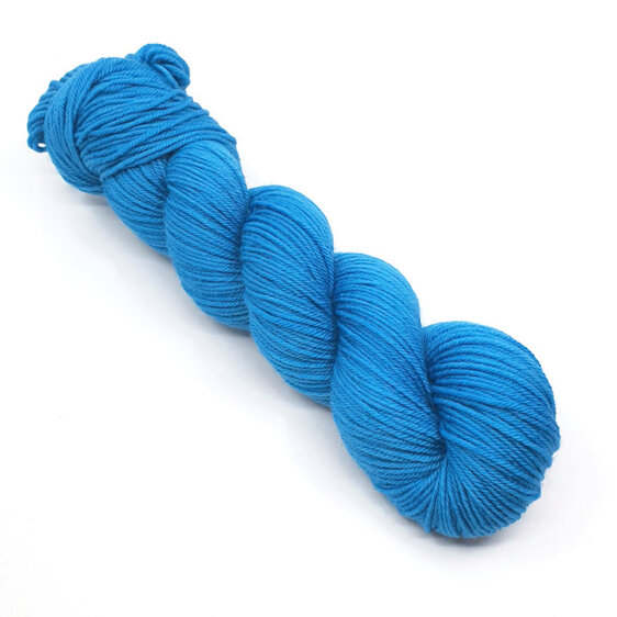 twisted skein of DK Bluefaced Leicester in peacock blue