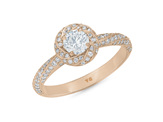 Twisted spiral halo diamond engagement ring design in rose gold