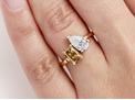 Two stone toi et moi long radiant cognac diamond pear cut engagement ring