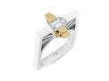 Two tone 18ct yellow and white gold modern art deco emerald diamond ring