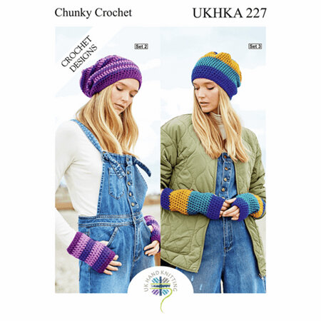 ukhka 227 Beanie Hats and Fingerless Mitts in Chunky yarn