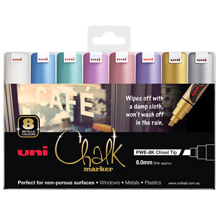 Uni Chalk PWE-8K - Set of 8 Metallic