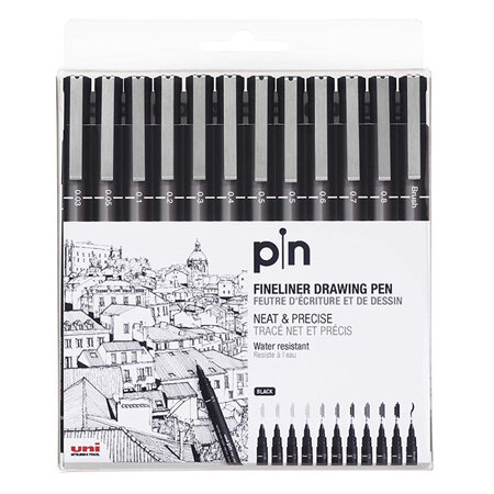 Uni Pin Fineline Drawing Pens - Set 12