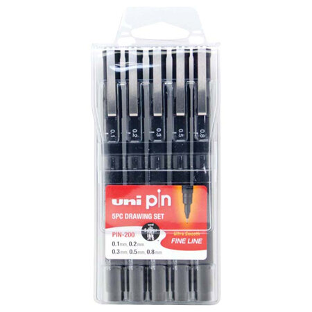 Uni Pin Fineline Drawing Pens - Set 5 Black