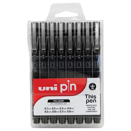 Uni Pin Fineline Drawing Pens - Set 8
