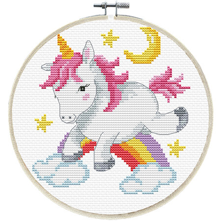 Unicorn Frolic No-Count Cross Stitch - Includes Frame