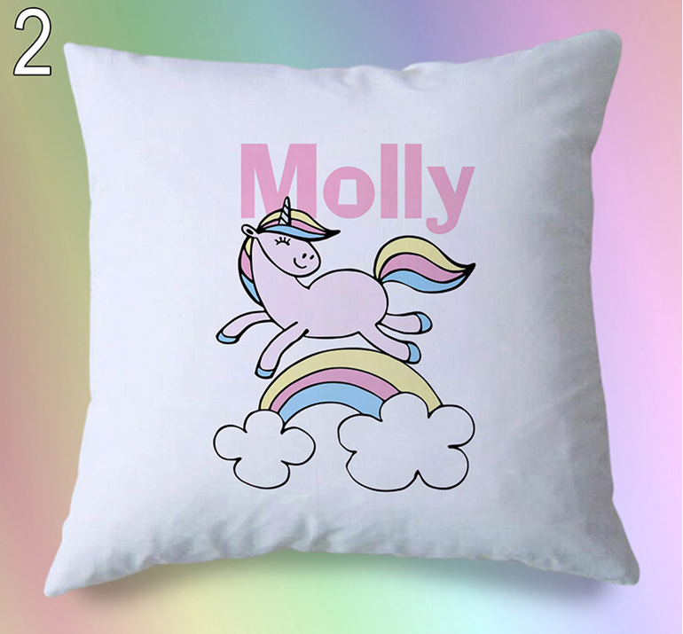Unicorn & Rainbow Personalised Cushion Cover
