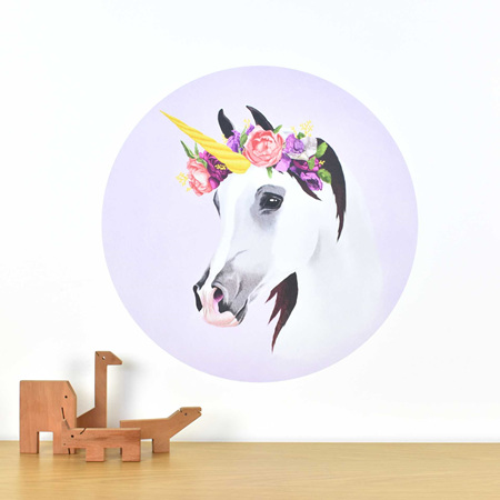 Unicorn wall decal with flower crown