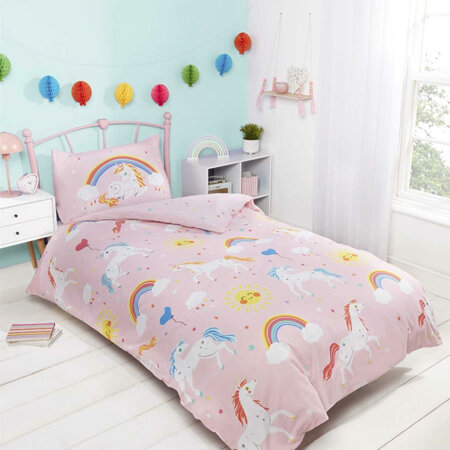 Unicorns and Rainbows Single Duvet Cover Set - Glow in the dark