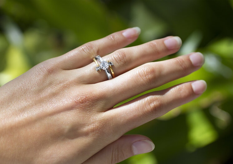 unique diamond ring design worn on the hand