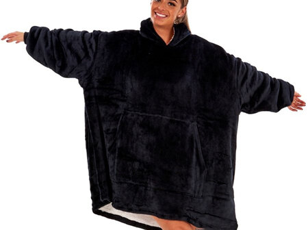 Unisex Wearable Hooded Fleece Blanket - Black, Adult