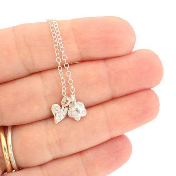 valentine heart gold sterling silver forget me not flower blue necklace