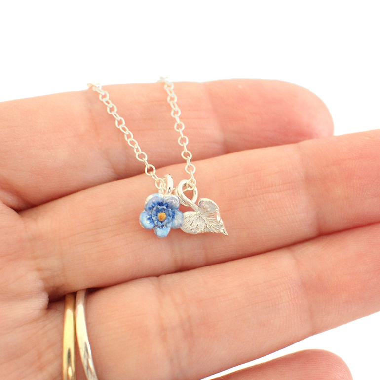 valentine heart sterling silver forget me not flower blue necklace love