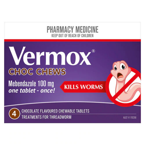 VERMOX Choc Chews Tabs 4s children vermicide intestinal parasite worm hook