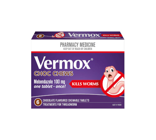 VERMOX Choc Chews Tabs 6s children vermicide intestinal parasite worm hook