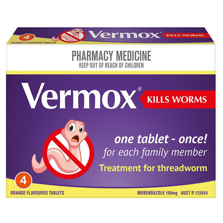 Vermox Threadworm Tablets, 4 Pack
