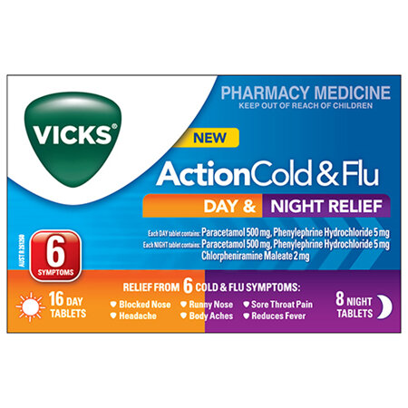 VICKS Action Cold & Flu Day & Night Relief 24 Tablets