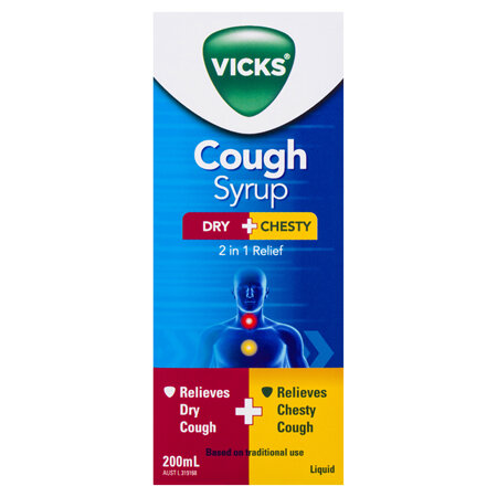 VICKS Cough Syrup Dry + Chesty 2-in-1 200mL
