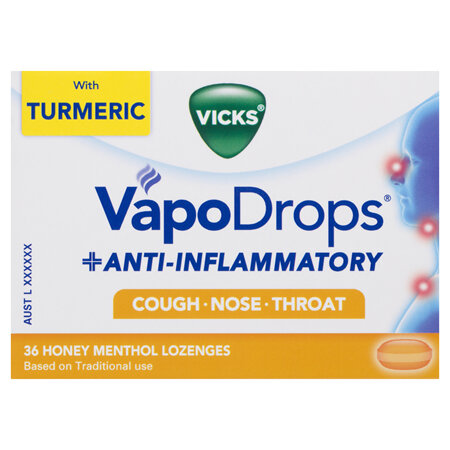 VICKS VapoDrops+Anti-Inflammatory Honey Menthol 36 Lozenges