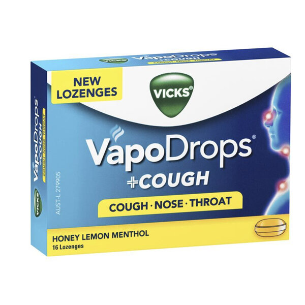 VICKS Vapodrops+Cough Honey & Lemon Menthol 16 Lozenges