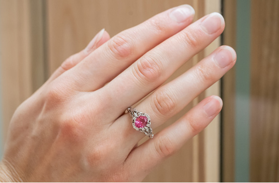 vintage art nouveau pink spinel and diamond ring