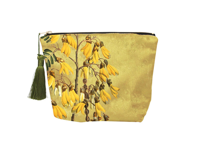 Vintage Botanical Kowhai Velvet Cosmetic Bag