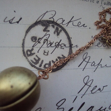 Vintage brass ball locket, vintage chain