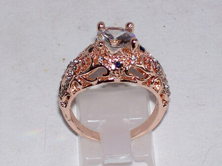 Vintage Clear CZ Rose Gold Ring Size 8
