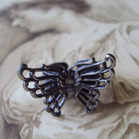 Vintage gunmetal butterfly ring