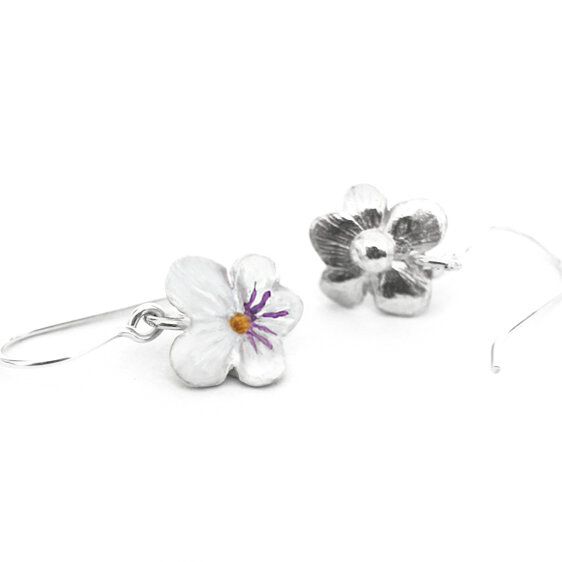 violet flower earrings pansy white tiny handmade silver earrings lily griffin nz