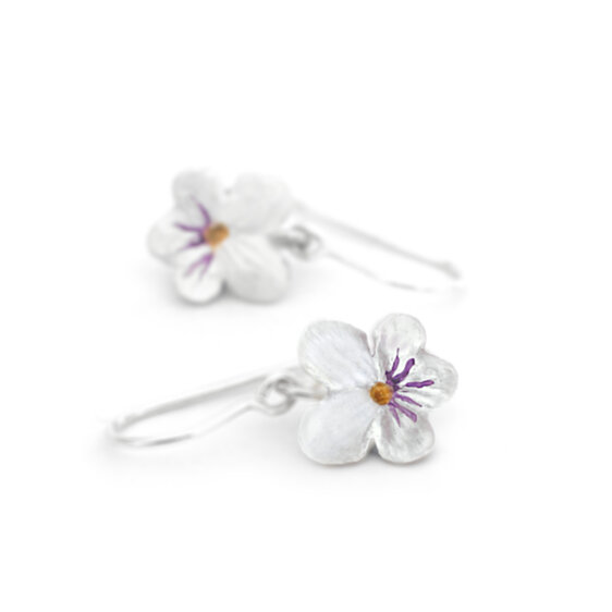 violet flower earrings pansy white tiny handmade silver earrings lilygriffin nz