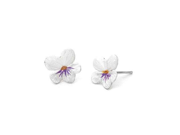 violet flower studs pansy white nature handmade silver earrings lily griffin nz